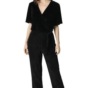 Jasper Conran Jumpsuit Short Sleeve Wrap V-Neck Straight Leg Black 16 NWT
